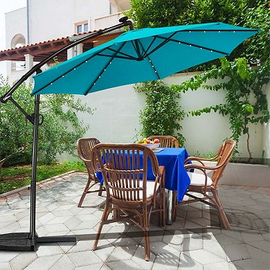 Clihome 10ft 360° Rotation Solar LED Patio Offset Umbrella (Weight Base Not Included)