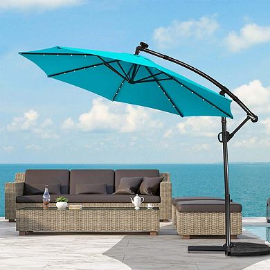 Clihome 10ft 360° Rotation Solar LED Patio Offset Umbrella (Weight Base Not Included)