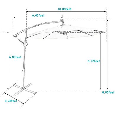 Clihome 10ft 360° Rotation Solar LED Patio Offset Umbrella (Weight Base Not Included)