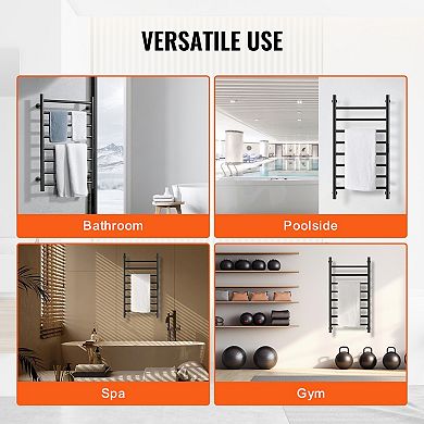 8 Bars Wall Mounted Heated Towel Warmer Rack for Bathroom, Black