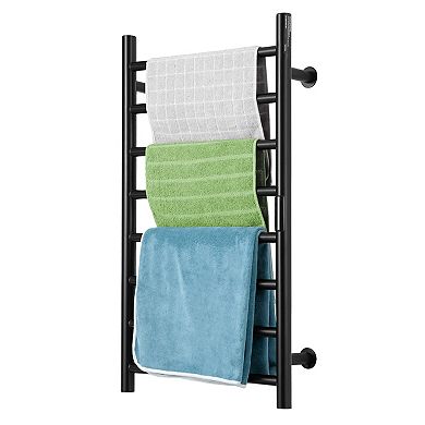 8 Bars Wall Mounted Heated Towel Warmer Rack for Bathroom, Black