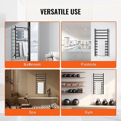10-Bar Wall Mounted Heated Towel Warmer Rack for Bathroom, Black