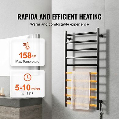10-Bar Wall Mounted Heated Towel Warmer Rack for Bathroom, Black
