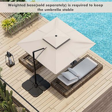 Clihome 9.5ft Cantilever Patio Umbrella with 360° Rotation Double Top