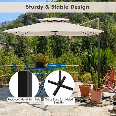 Clihome 9.5ft Cantilever Patio Umbrella with 360° Rotation Double Top