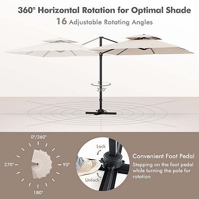 Clihome 9.5ft Cantilever Patio Umbrella with 360° Rotation Double Top