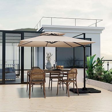 Clihome 9.5ft Cantilever Patio Umbrella with 360° Rotation Double Top