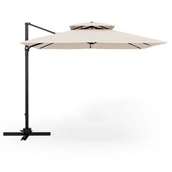 Clihome 9.5ft Cantilever Patio Umbrella with 360° Rotation Double Top