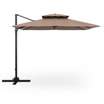 Clihome 9.5ft Cantilever Patio Umbrella with 360° Rotation Double Top
