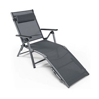 Clihome Outdoor Aluminum Chaise Lounge Chair with Quick-Drying Fabric