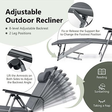 Clihome Outdoor Aluminum Chaise Lounge Chair with Quick-Drying Fabric