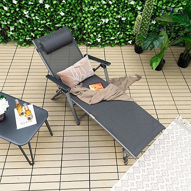Clihome Outdoor Aluminum Chaise Lounge Chair with Quick-Drying Fabric