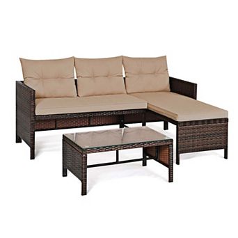 Clihome 3 pc Outdoor Patio Corner Rattan Sofa Set with Table