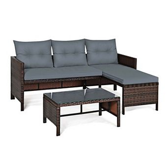 Clihome 3 pc Outdoor Patio Corner Rattan Sofa Set with Table