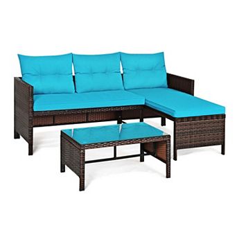 Clihome 3 pc Outdoor Patio Corner Rattan Sofa Set with Table