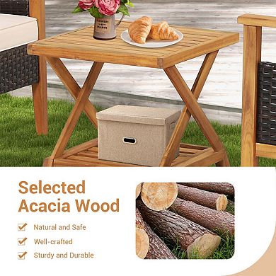 Clihome 3 Pieces Patio Wicker Furniture Set with 2-Tier Side Table & Cushioned Chairs