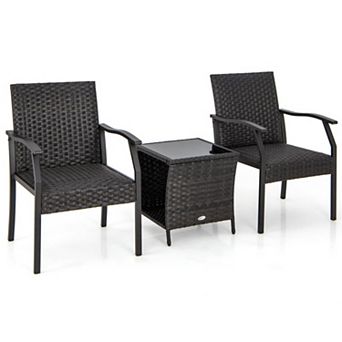 Clihome 3 pc Patio Wicker Chair Set with Quick Dry Foam Cushions All Weather