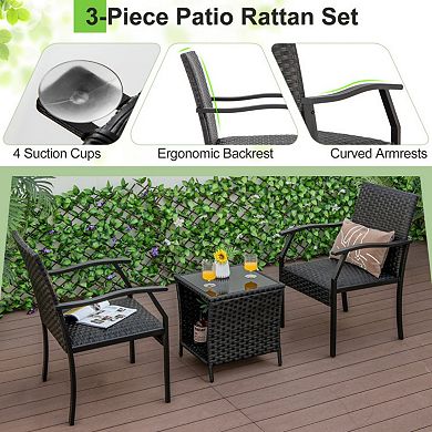 Clihome 3 Piece Patio Wicker Chair Set with Quick Dry Foam Cushions All Weather