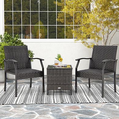 Clihome 3 Piece Patio Wicker Chair Set with Quick Dry Foam Cushions All Weather