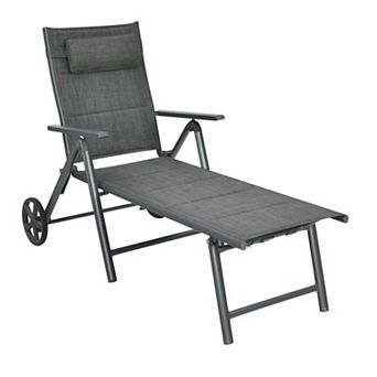 Clihome Patio Reclining Chaise Lounge with Adjustable Neck Pillow
