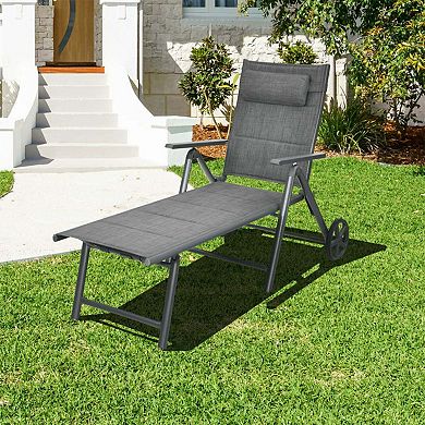 Clihome Patio Reclining Chaise Lounge with Adjustable Neck Pillow