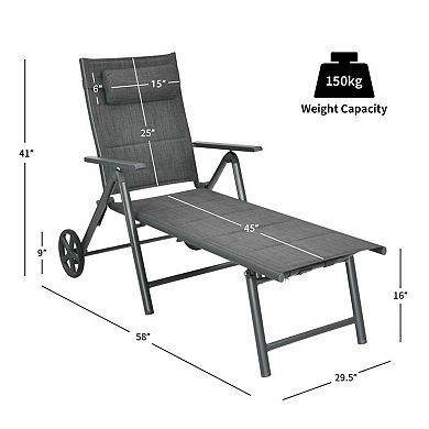 Clihome Patio Reclining Chaise Lounge with Adjustable Neck Pillow