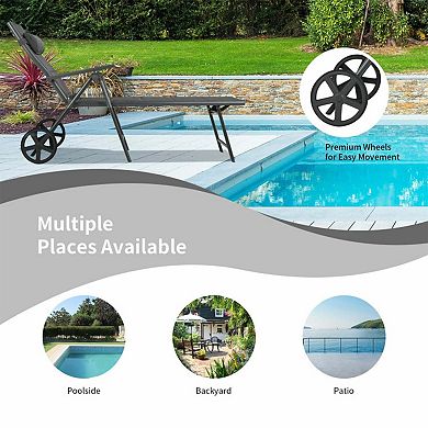 Clihome Patio Reclining Chaise Lounge with Adjustable Neck Pillow