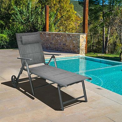 Clihome Patio Reclining Chaise Lounge with Adjustable Neck Pillow