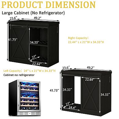 49.2" Coffee Bar Cabinet with Fridge Space,Sliding Barn Door,Power Outlet, Wine Rack,Glass Holder