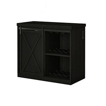 49.2" Coffee Bar Cabinet with Fridge Space,Sliding Barn Door,Power Outlet, Wine Rack,Glass Holder