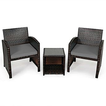Clihome 3 pc PE Rattan Wicker Set with Cushions & Coffee Table for Garden