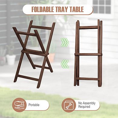 Solid Teak Wood Folding Tray Table with Removable Top and X-Frame for Patio Garden