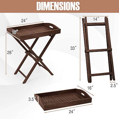 Solid Teak Wood Folding Tray Table with Removable Top and X-Frame for Patio Garden
