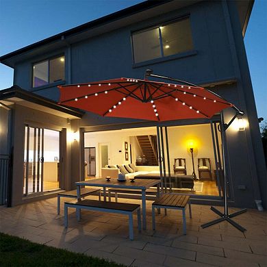 Clihome 10ft 360° Rotation Solar LED Patio Offset Umbrella (Weight Base Not Included)