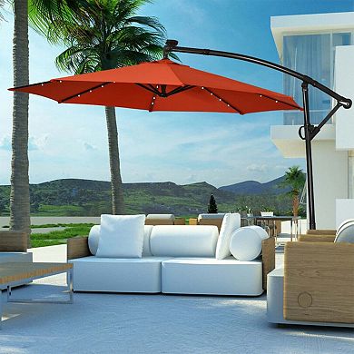 Clihome 10ft 360° Rotation Solar LED Patio Offset Umbrella (Weight Base Not Included)