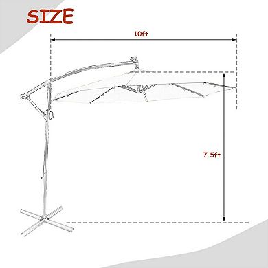 Clihome 10ft 360° Rotation Solar LED Patio Offset Umbrella (Weight Base Not Included)
