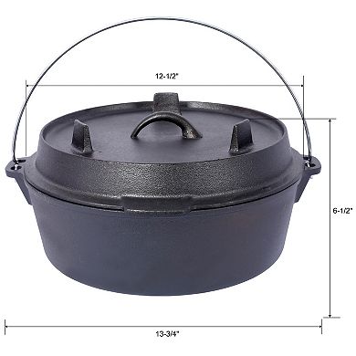 6 Quart Pre-Seasoned Cast Iron Dutch Oven With Skillet Lid, Camping Deep Pot With Iron Pot Rack