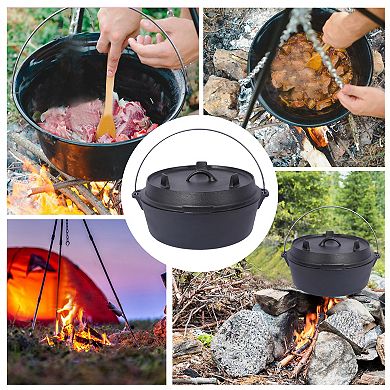 6 Quart Pre-Seasoned Cast Iron Dutch Oven With Skillet Lid, Camping Deep Pot With Iron Pot Rack