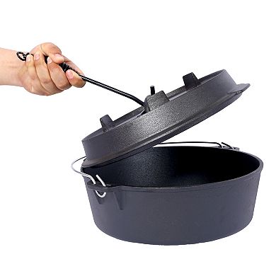 6 Quart Pre-Seasoned Cast Iron Dutch Oven With Skillet Lid, Camping Deep Pot With Iron Pot Rack