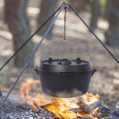 6 Quart Pre-Seasoned Cast Iron Dutch Oven With Skillet Lid, Camping Deep Pot With Iron Pot Rack