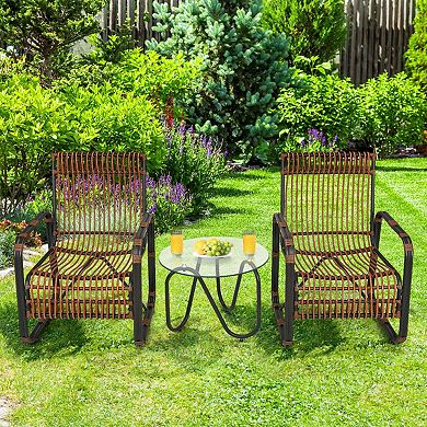 Clihome 3 Pieces Patio Rattan Furniture Set with 2 Wicker Chairs & Glass Side Table