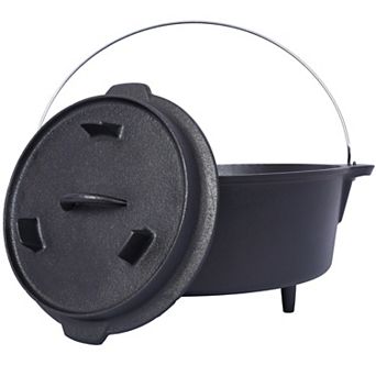 12-qt pre-Seasoned Cast Iron Deep Dutch Pot Oven With Skillet Lid for Outdoor Camping