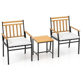Clihome 3 pc Outdoor Furniture Set Acacia Wood Patio Conversation Set with Cushions