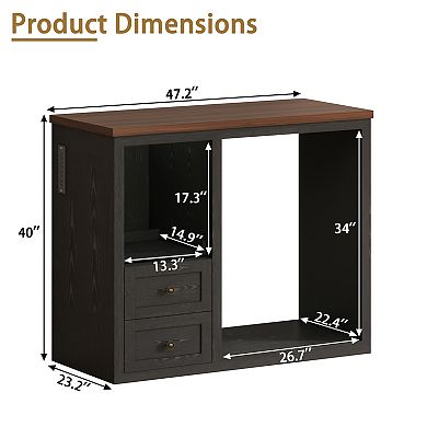 47.2" Farmhouse Coffee Bar Cabinet with Fridge Space, Power Outlet, Sliding Drawers