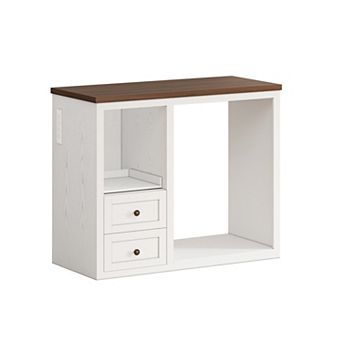 47.2" Farmhouse Coffee Bar Cabinet with Fridge Space, Power Outlet, Sliding Drawers