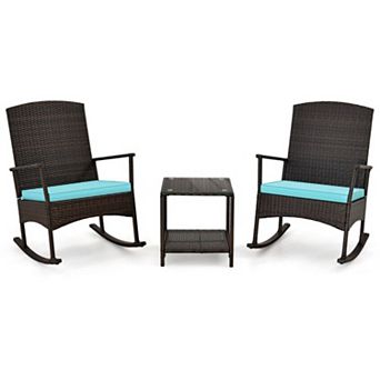 Clihome 3 pc Patio Rocking Set Wicker Rocking Chairs with 2 tier Coffee Table