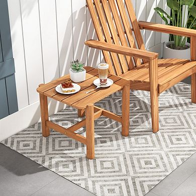 Slatted Top Teak Wood Outdoor Side Table - Sturdy for Yard and Patio