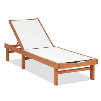 Clihome Outdoor Wood Chaise Lounge Chair with 5-Position Adjustable Back