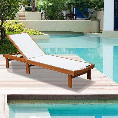 Clihome Outdoor Wood Chaise Lounge Chair with 5-Position Adjustable Back