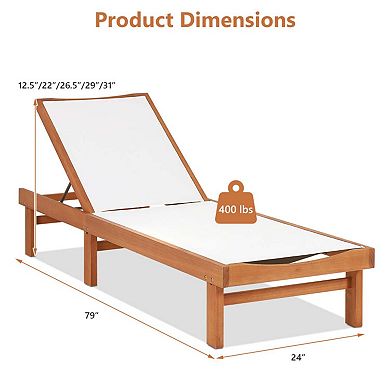 Clihome Outdoor Wood Chaise Lounge Chair with 5-Position Adjustable Back